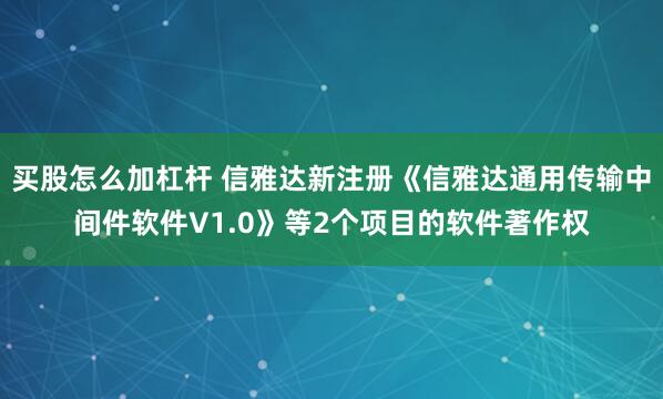 买股怎么加杠杆 信雅达新注册《信雅达通用传输中间件软件V1.0》等2个项目的软件著作权